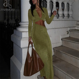 Elegante abito in seta brillante da donna con collo basso a manica lunga a manica lunga tendenza autunnale per banchetti di mezzanotte <span class=keywords><strong>abiti</strong></span> <span class=keywords><strong>lunghi</strong></span> aderenti - Product Image 1