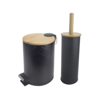 Poubelle cosmétique à pédale avec couvercle en bambou, 3 litres, poubelle de salle de bain avec mécanisme de fermeture douce et facile, antirouille