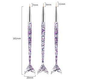 Pinceau à ongles à manche queue de sirène, lot de 3, pinceau fin pour liner, pinceau à paillettes, manche en plastique, pinceau de salon pour nail art, sac en PVC - Product Image 3