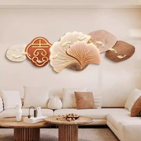 Peinture LED en porcelaine de cristal style chinois avec motif de neuf poissons et ginkgo, avec éclairage pour salon et chambre à coucher