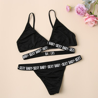 Ensemble deux pièces croisé pour femme, soutien-gorge et culotte, couleur unie, imprimé lettres