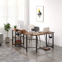 Mobilier moderne Foshan bureau d'ordinateur extensible en forme de L étagère de rangement à 2 niveaux cadre en bois et métal grand ordinateur d'angle de bureau