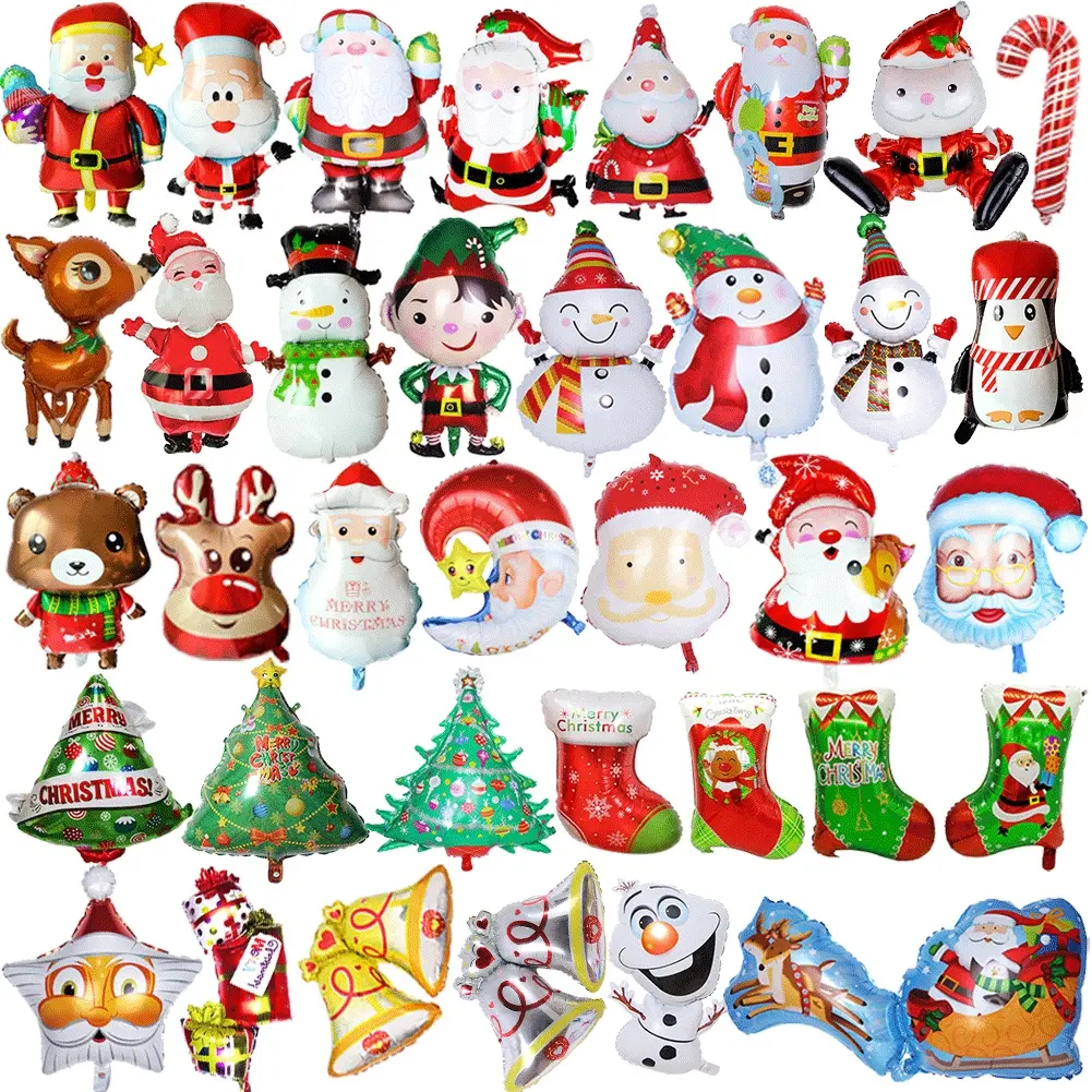 Vente en gros joyeux noël dessin animé feuille ballon gonflable père noël hélium ballons décorations de fête fournitures