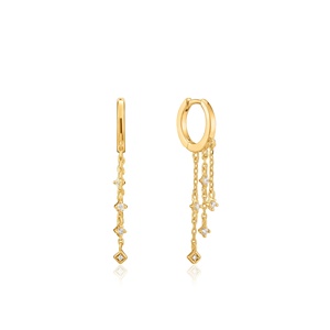 Boucles d'oreilles créoles pendantes multi-étoiles en laiton plaqué or 18 carats avec diamants CZ étincelants pour femmes et jeunes filles, bijoux fins en argent sterling 925 - Product Image 1