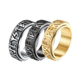 Hiphop Vintage soulagement du Stress Fidget anneau Rune amulette lettres anneau hommes en acier inoxydable filature rotatif Viking bague - Product Image 1