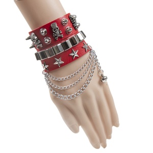 Bracelet en cuir punk clouté avec chaîne et crâne, ajustable, style gothique rock, bijoux unisexe tendance pour hommes et femmes - Product Image 4