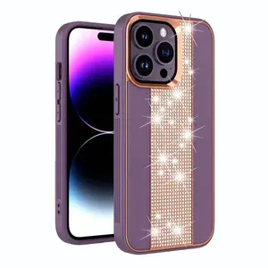 Hot sale shiny Pu Leather mobile phone cases and covers Luxury Diamond with Metal Cover for iphone 12 Pro Max Phonecase