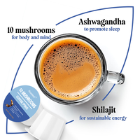 Café fonctionnel en dosettes K-Cup pour adultes, marque privée, végétalien, sans sucre, recyclable, à base de champignons adaptogènes, Ashwagandha et Shilajit