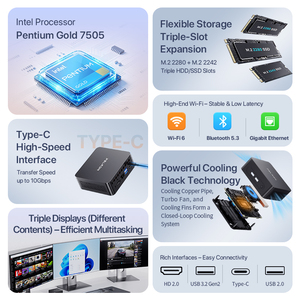 พีซีขนาดเล็ก Pentium Gold 7505 รุ่น 11 Pro คอมพิวเตอร์ขนาดเล็ก WiFi 6 รองรับจอแสดงผลสามจอ OEM ขายส่งจากโรงงานโดยตรง ผู้จัดจำหน่าย WI-7 7505 ประสิทธิภาพสูง - Product Image 5
