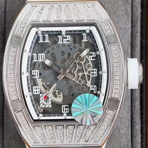 Nuevo Reloj Mecánico de Lujo para Hombre, Forma Tonneau, Movimiento Automático, Esqueleto, con Diamantes Baguette, Reloj de Pulsera - Product Image 1