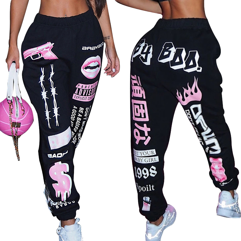 Fashion Graphic Printed Sweatpants Ladies Sport Joggers Trousers Baddie Hip Hop High Waisted Streetwear Women Yoga Jogger Pants