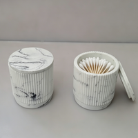 Pot de rangement décoratif en résine de luxe, fait main, à nervures verticales, avec couvercle, motif veine de marbre, pour cuisine, coton-tiges et cadeaux