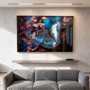 Peinture LED personnalisée en porcelaine cristalline avec impression HD, motif papillons et plantes, pour décoration intérieure, mur de fond de restaurant, en promotion - Product Image 2