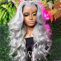 Perruque Lace Front Brésilienne 30 Pouces Gris Argenté Cheveux Humains Vierge Remy Ondulés 13x6 Sans Colle Dentelle HD Transparente pour Femme