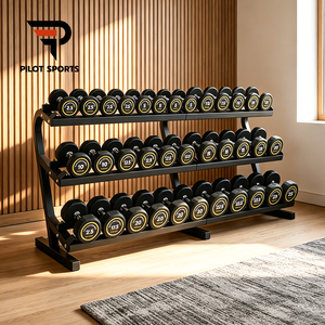 PILOT SPORTS - Soporte de Acero Resistente de 3 Niveles para Almacenamiento de Mancuernas, Soporte de Gimnasio Comercial con Capacidad para 38 Pares de Mancuernas - Product Image 4