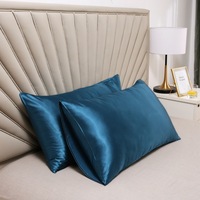 Housse de coussin en satin imitation soie pour hôtel, couleur unie, fermeture éclair, teinture réactive, pour literie, vente en gros