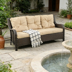 71.8" Outdoor 3-Seat Rattan 4" Thick Beige <strong>Cushions</strong> All-Weather PE Wicker Outdoor Sofa with Steel Frame for Backyard - Product Image 3