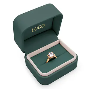 Portable Jewellery Dark Green Box Packaging Organizer Pu And Velvet Emerald Leather Jewelry Boxes For Ring Necklace