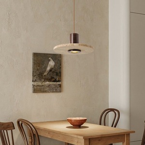 Yellow Travertine Chandelier Round Single Head Led <b>Light</b> Home Dining Room Bedroom Pendant <b>Light</b> - Product Image 1