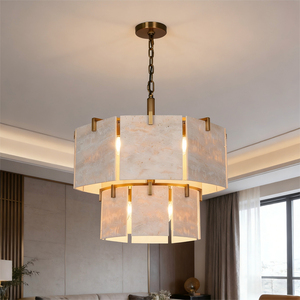 Natural Travertine Chandelier Modern 2-Tier Stone Pendant Light Hanging <b>Lighting</b> for Hotel & Restaurant <b>Decor</b> Living Room - Product Image 1