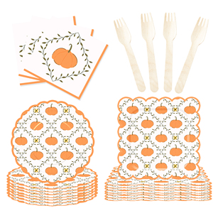 DAMAI Happy Halloween Party Tableware Set with Pumpkin Pattern Disposable Paper Plates Set for Kids Halloween Party - Product Image 4