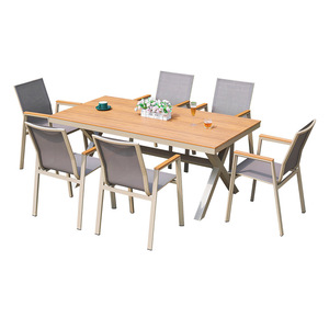 Garden Set Outdoor <b>Table</b> And Chairs 6 Seater <b>Aluminum</b> Frame Weather Resistant Contemporary Design For Patio Balcony Garden - Product Image 1