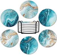 Lot de 6 sous-verres en céramique style océan, résistants à la chaleur, absorbants, antidérapants, avec base en liège, impression personnalisée disponible, pour la maison et la table