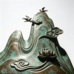 <span class=keywords><strong>Ritorno</strong></span> delle Rondini alle Montagne Verdi: Melodia del Loto, un Elegante Oggetto d'Arte in Bronzo. - Product Image 6