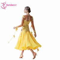 B-19543 Personnalisé Haute Qualité Salle De Bal Robe De Soirée Haut De gamme Jaune Longue Valse Robe Lisse Moderne Robe Pour Concours