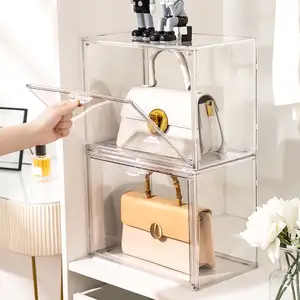 Sammlerstücke Handtaschen Display Organizer Showcase für Geldbörse und Handtasche Sammlerstücke Kunststoff Aufbewahrung boxen mit magnetischer Tür