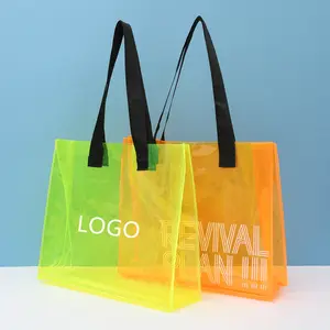 Bolso de viaje personalizado para mujer, bolsa de playa a la moda, impermeable, transparente, de plástico PVC con correa negra, 2022