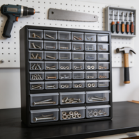Armoire de rangement en plastique à 42 compartiments, tiroirs transparents, multifonctionnelle, murale, pour garage, matériel de pêche, bijoux, outils