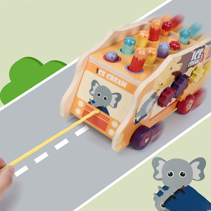 Camion de crème glacée en bois de dessin animé Gopher, jouet éducatif pour enfants en bas âge, tracteur-remorque, station de jeu avec musique, jouets éducatifs - Product Image 3