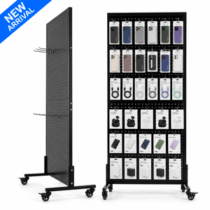Expositor Metálico Comercial para Tiendas, Móvil, de Doble Cara, Perforado, con Ganchos y Ruedas para Mercancía - Product Image 1