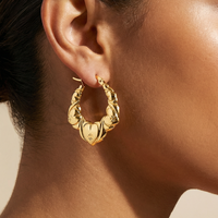Boucles d'oreilles huggie en bambou en forme de cœur épais, plaquées or 18 carats, en acier inoxydable, imperméables, en gros, bon marché, vintage, pour femmes, accessoires