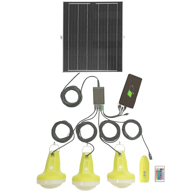 Wiederauf ladbare LED-Camping leuchten für den Außenbereich Solarlampen-Beleuchtungs system mit Sonnen kollektoren