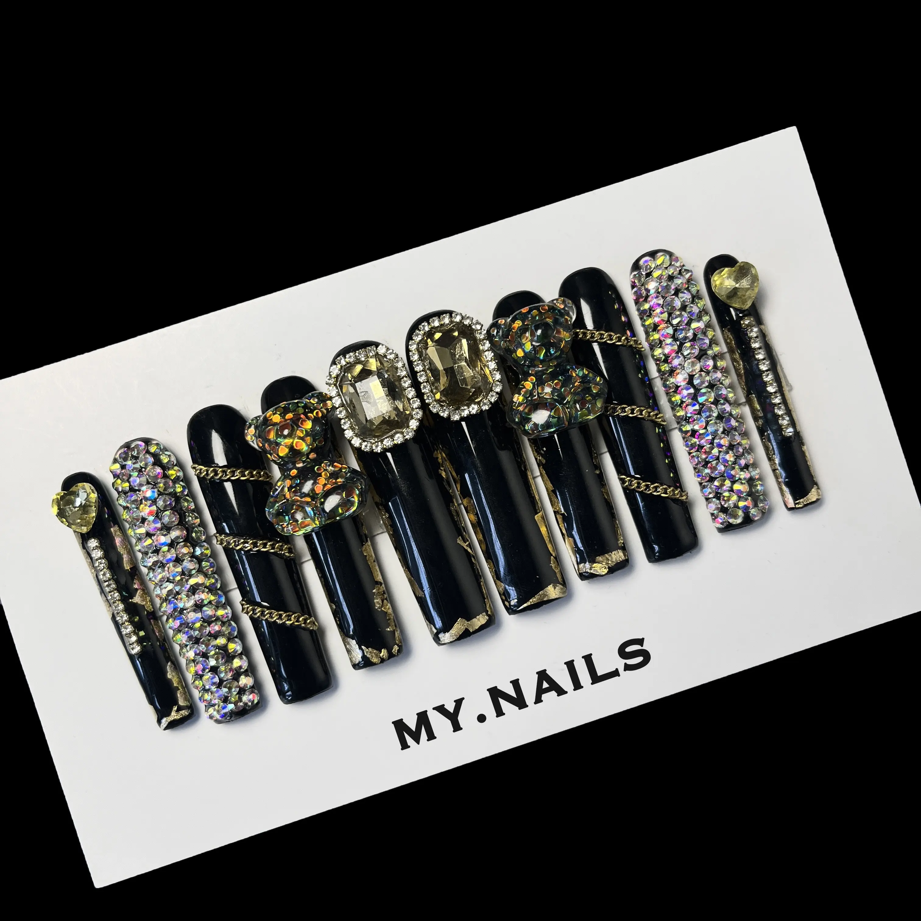 다이아몬드 럭셔리 기질 블랙 프레스 온 네일 맞춤형 디자인 포장 상자 프랑스 스타일 인공 손톱