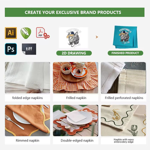 Serviettes <span class=keywords><strong>de</strong></span> cocktail en <span class=keywords><strong>lin</strong></span> français brodées avec un ourlet festonné, logo personnalisé blanc <span class=keywords><strong>de</strong></span> haute qualité PMZW, pour mariage, restaurant - Product Image 2