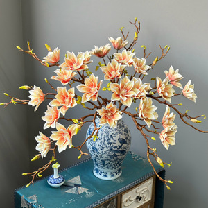 Fleurs artificielles de <span class=keywords><strong>magnolia</strong></span> <span class=keywords><strong>rose</strong></span> 3 étoiles porte-bonheur pour mariages, décoration intérieure et accessoires de photographie - Product Image 3