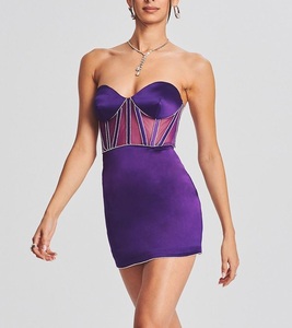 Mini vestido de fiesta Bodycon Sexy Vintage <span class=keywords><strong>violeta</strong></span> para mujer, corsé Espagueti de satén tejido, decoración de cristal brillante, diseño transparente - Product Image 4