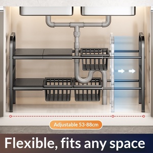 Under Sink Expandable Organizer Kitchen Cabinet Storage Rack Multi Tier Adjustable <strong>Shelf</strong> for <strong>Bathroom</strong> Pantry Space Saving - Product Image 3