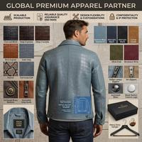 Blouson Trucker Homme en Cuir d'Agneau Gaufré Croco Bleu Poussiéreux avec Fermeture Éclair sur le Devant et Poche Poitrine Zippée, Fermeture Centrale, OEM Personnalisé, Vente en Gros Usine