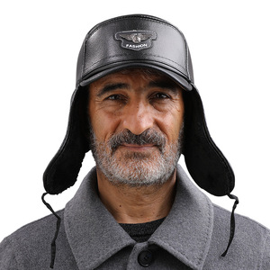 Gorro con orejeras de lana impermeable y cálido para hombre, gorra de béisbol de felpa negra ajustable para personas de mediana edad y mayores - Product Image 5