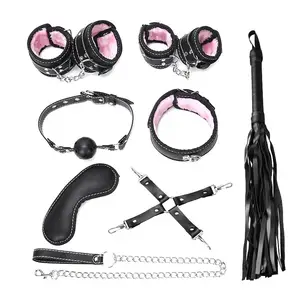 Black Bondage Gear Pu Leather Set con Fluff 8 piezas Pink Bondage Kits SM Productos Juguetes sexuales para mujeres juguetes sexuales