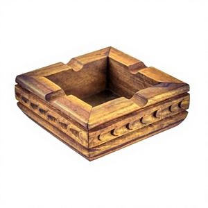 Cenicero Cuadrado de Madera Ecológico, Tallado a Mano, Estilo Vintage, con 4 Ranuras, Logotipo Personalizado, Accesorios para Fumar de Sobremesa - Product Image 1