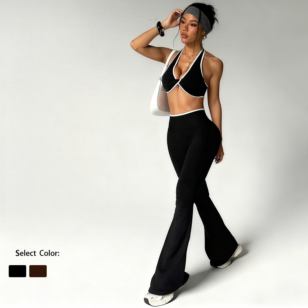 WOJIEER Women Contrast Color 2 Piece Compression Sportswear Fitness Seamless Tank Top Butt Lift Leggings Ladies Fitness Yoga Set