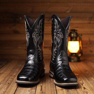 Stivali da <span class=keywords><strong>uomo</strong></span> in pelle neri con fibbia, stile western, senza decorazioni, in PU artificiale marrone, con lacci, altezza al ginocchio, taglie 38-48 - Product Image 6