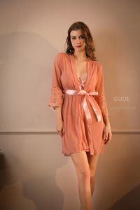 Yeni Stil Odm Dobby Kumaş File Pijama Kadın Seksi Şeffaf Üç Parçalı Gecelik Yazlık İnce Tişört - Product Image 2