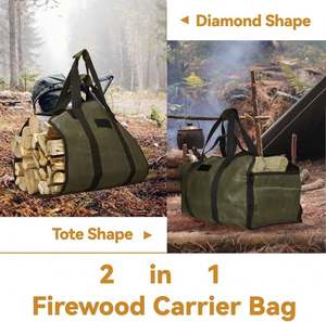 Free Sample Exceptionally Robust Firewood <b>Holder</b> Handle and Heavy-duty, Waxed Canvas <b>Log</b> Carrier Tote Bag - Product Image 6