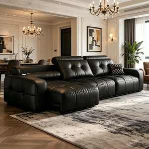 <span class=keywords><strong>Divano</strong></span> Componibile a L in Vera Pelle con Recliner Elettrico, <span class=keywords><strong>Divano</strong></span> Letto Moderno per <span class=keywords><strong>Soggiorno</strong></span>, <span class=keywords><strong>Nero</strong></span>, con Letto Estraibile - Product Image 1